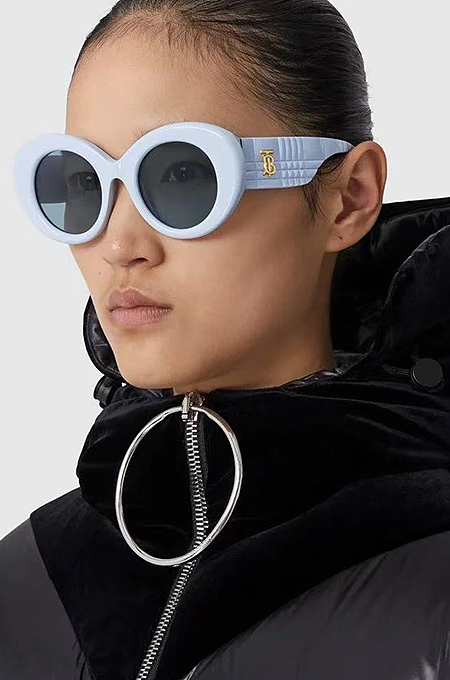 Burberry Round Oversized Sunglasses with TB Monogram Temple Detail (Multiple Colors)