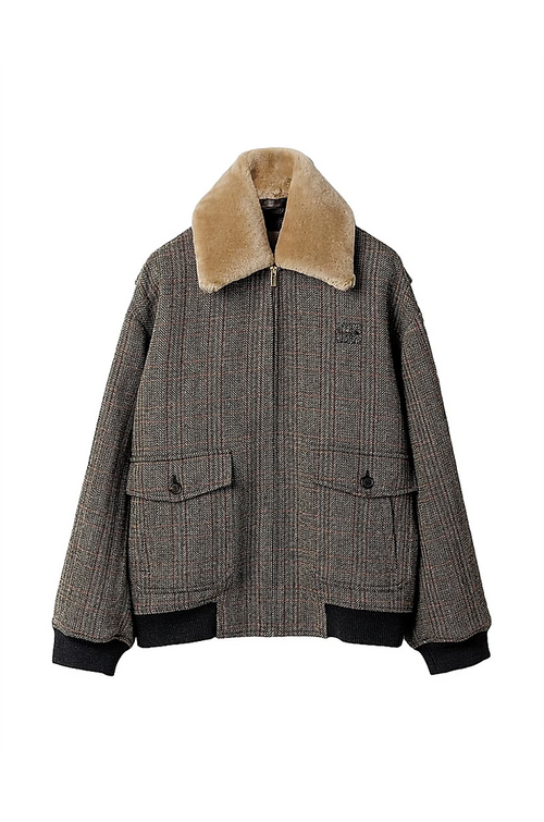 Miu Miu Alpine Plaid Shearling Zip Jacket