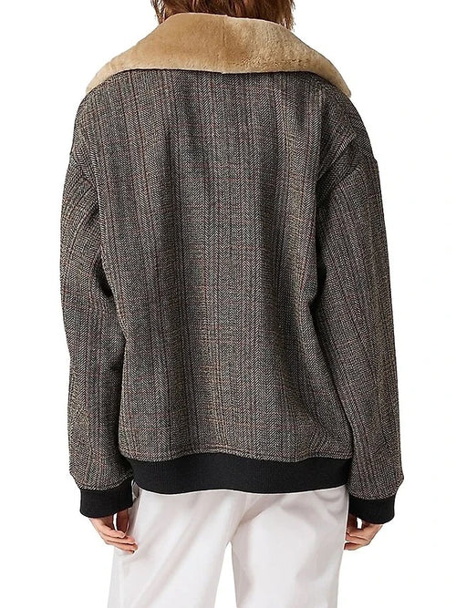 Miu Miu Alpine Plaid Shearling Zip Jacket