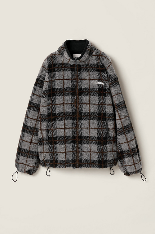 Miu Miu Alpine Plaid Shearling Zip Jacket