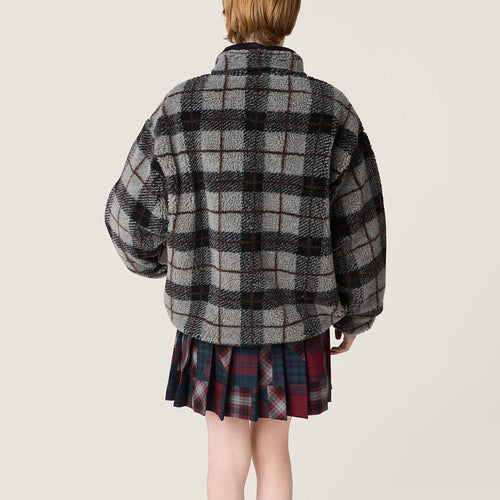 Miu Miu Alpine Plaid Shearling Zip Jacket