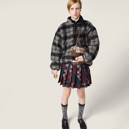 Miu Miu Alpine Plaid Shearling Zip Jacket