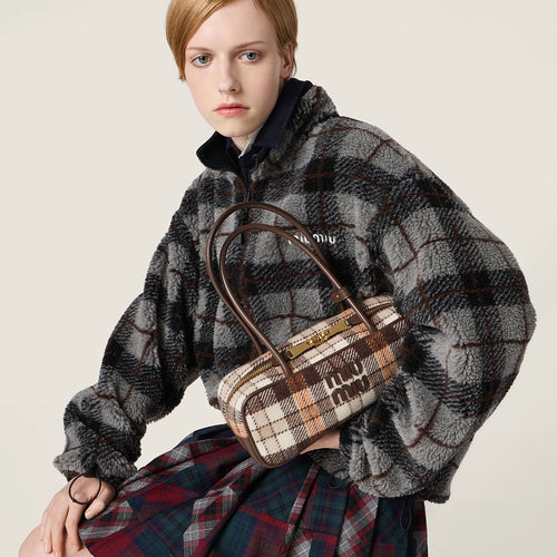 Miu Miu Alpine Plaid Shearling Zip Jacket
