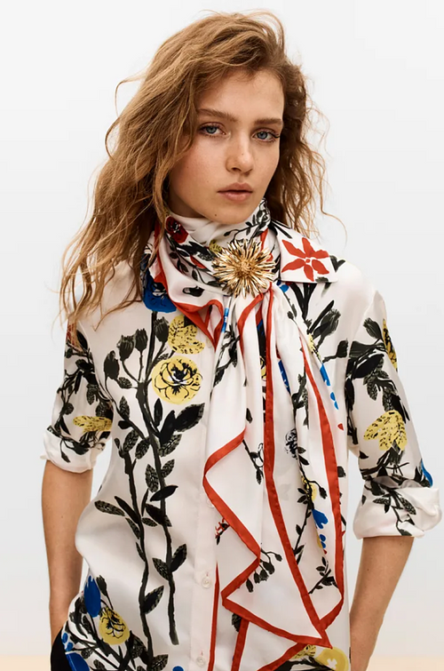 Chanel Jardin Étoilé Silk Blouse with Scarf Detail