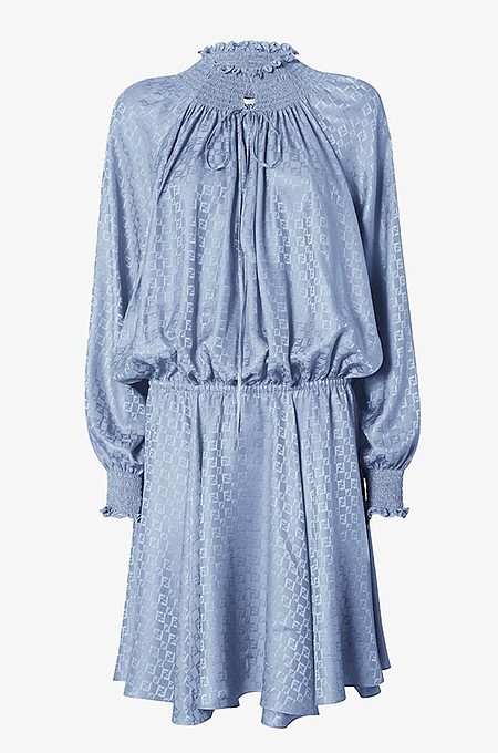 Fendi Monogram Jacquard Silk Mini Dress in Powder Blue