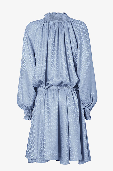 Fendi Monogram Jacquard Silk Mini Dress in Powder Blue