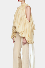 AURÉLIA DRAPÉE – Sculpted Cold-Shoulder Silk Blouse