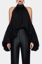 AURÉLIA DRAPÉE – Sculpted Cold-Shoulder Silk Blouse