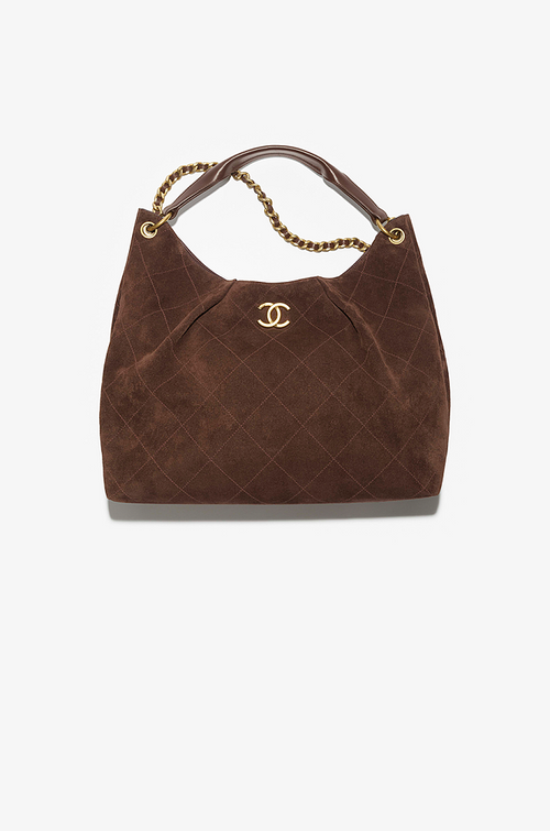 CHANEL – Brun Velours Quilted Hobo Bag