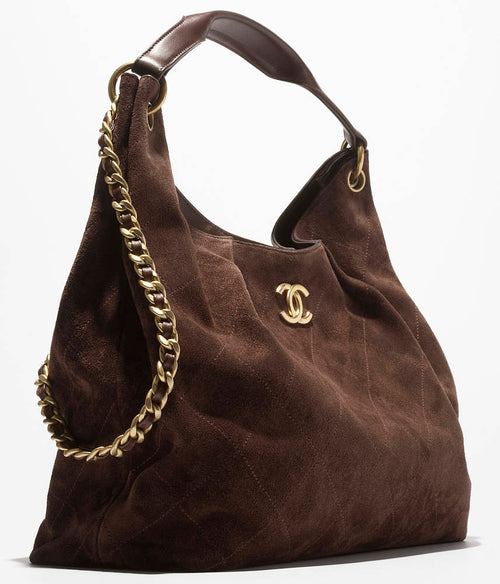 CHANEL – Brun Velours Quilted Hobo Bag