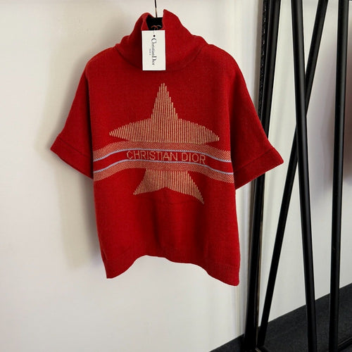DIOR – Étoile Rouge Cashmere Knit Poncho Top