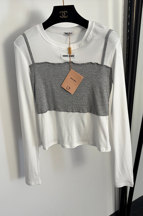 MIU MIU-Layered Illusion Knit Crop Top