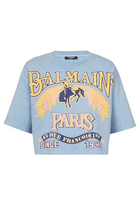 Balmain Paris Western Print Cotton Tee with Gold Button Detail (S–XL)