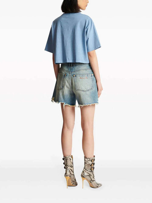 Balmain Paris Western Print Cotton Tee with Gold Button Detail (S–XL)