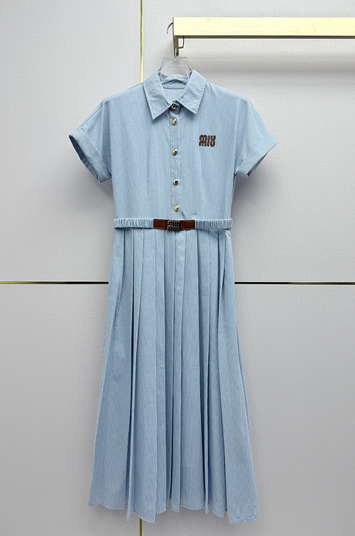 Miu Miu Ciel Plissé Shirt Dress-Belted Edition