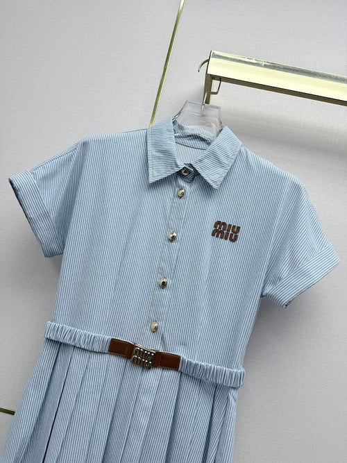 Miu Miu Ciel Plissé Shirt Dress-Belted Edition