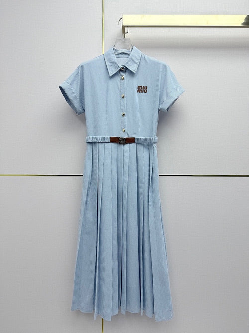 Miu Miu Ciel Plissé Shirt Dress-Belted Edition