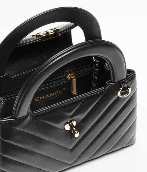 Chanel Noir Chevron Top Handle Flap Bag (Lambskin)