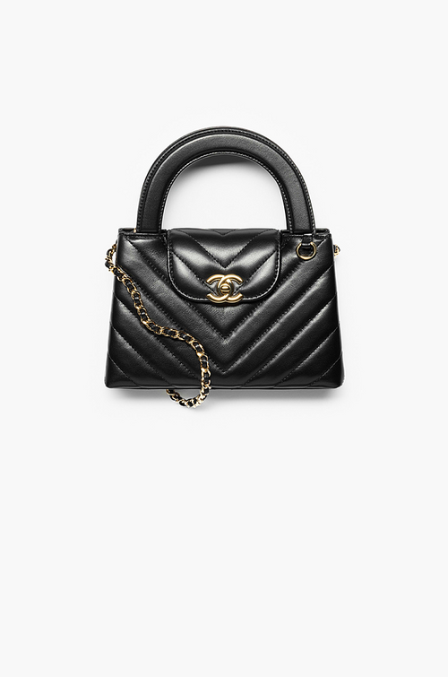 Chanel Noir Chevron Top Handle Flap Bag (Lambskin)