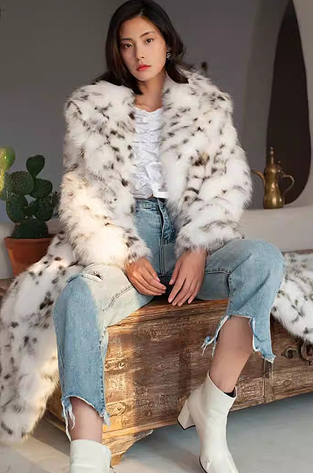 “Frost Étoile” Snow Leopard Faux Fur Maxi Coat