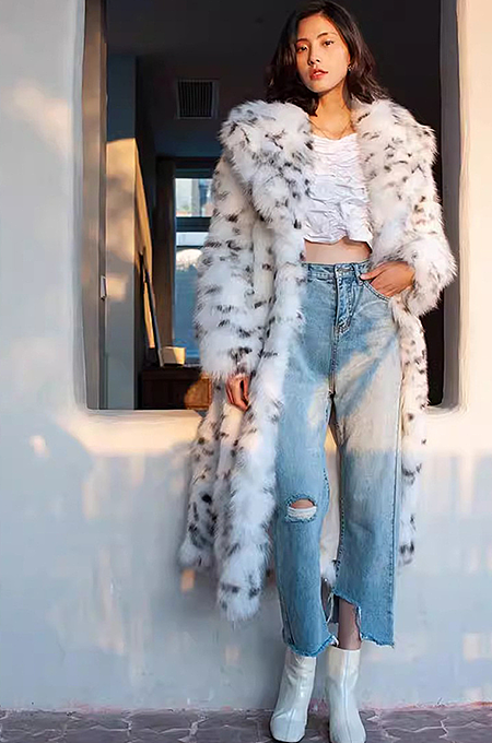 “Frost Étoile” Snow Leopard Faux Fur Maxi Coat