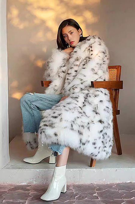 “Frost Étoile” Snow Leopard Faux Fur Maxi Coat