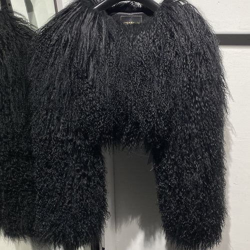 “Plush Prism” Mongolian Curly Faux Fur Cropped Jacket