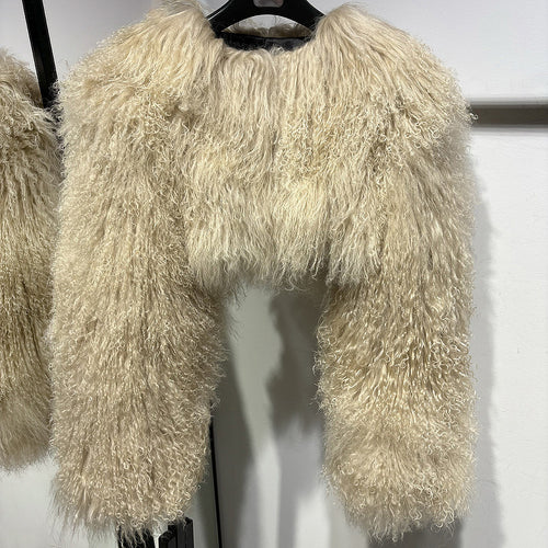 “Plush Prism” Mongolian Curly Faux Fur Cropped Jacket