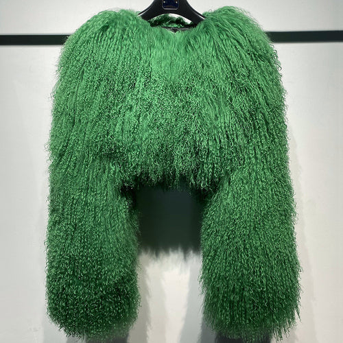 “Plush Prism” Mongolian Curly Faux Fur Cropped Jacket