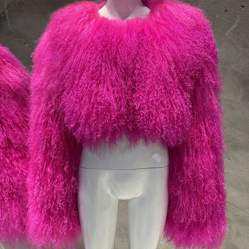 “Plush Prism” Mongolian Curly Faux Fur Cropped Jacket