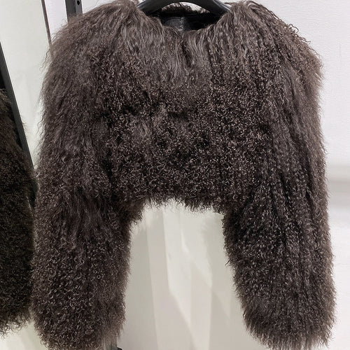 “Plush Prism” Mongolian Curly Faux Fur Cropped Jacket