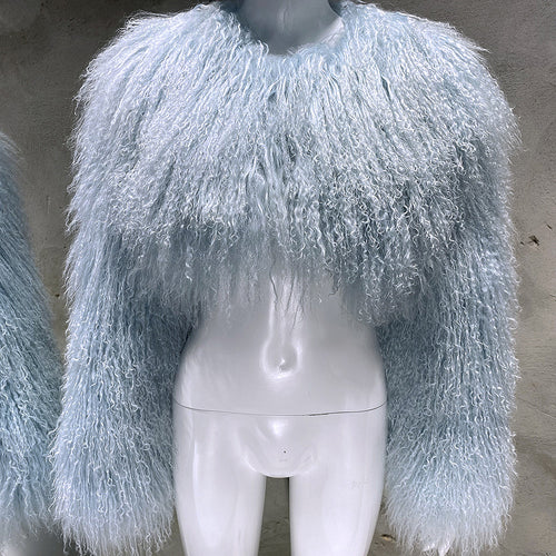 “Plush Prism” Mongolian Curly Faux Fur Cropped Jacket