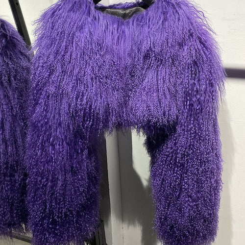 “Plush Prism” Mongolian Curly Faux Fur Cropped Jacket
