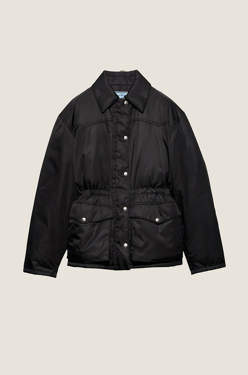 Prada Noir Cinched Technical Satin Utility Jacket