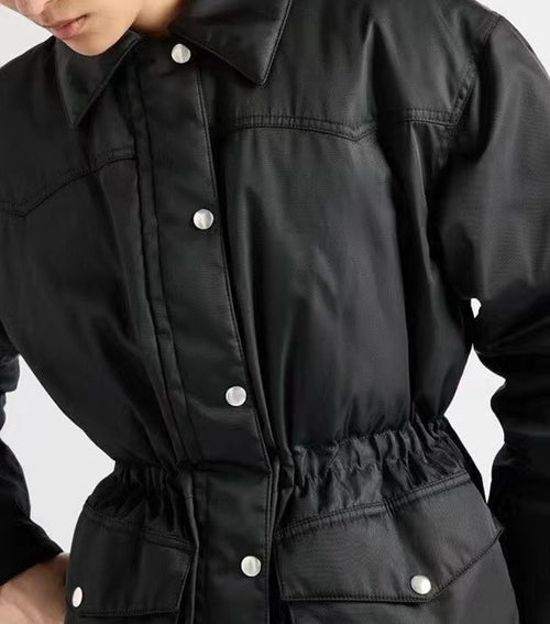 Prada Noir Cinched Technical Satin Utility Jacket