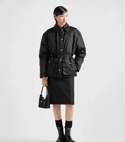 Prada Noir Cinched Technical Satin Utility Jacket