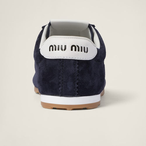 Miu Miu Plume Suede Low-Profile Sneakers – Marine Nuit