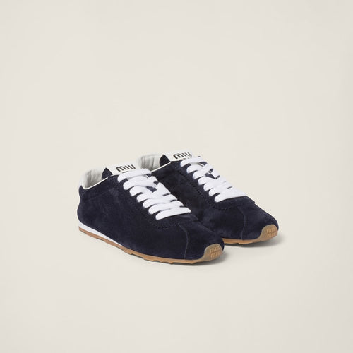 Miu Miu Plume Suede Low-Profile Sneakers – Marine Nuit