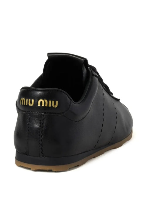 Miu Miu Plume Leather Low-Profile Sneakers – Noir Absolu