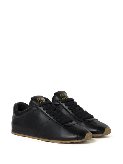 Miu Miu Plume Leather Low-Profile Sneakers – Noir Absolu