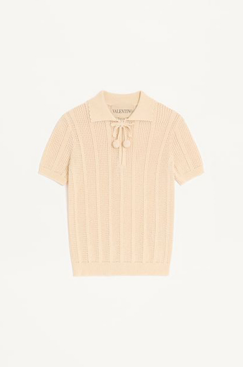 Valentino – Écru Élégance Knit Polo Top
