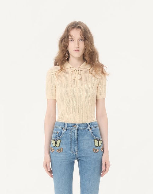 Valentino – Écru Élégance Knit Polo Top