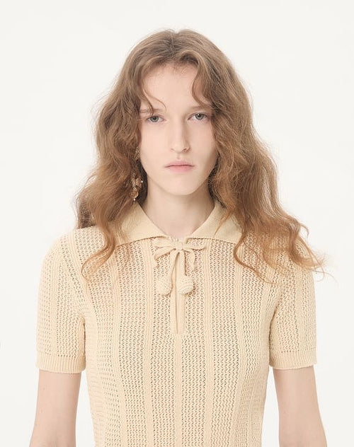 Valentino – Écru Élégance Knit Polo Top