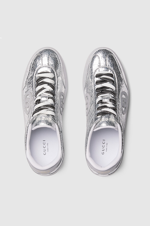 Gucci “Argento Monogram” Metallic Low-Top Sneakers