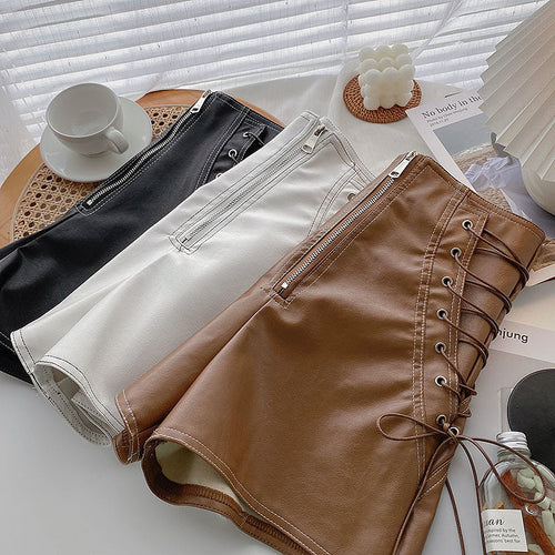 Corset-Lace Luxe Vegan Leather Shorts