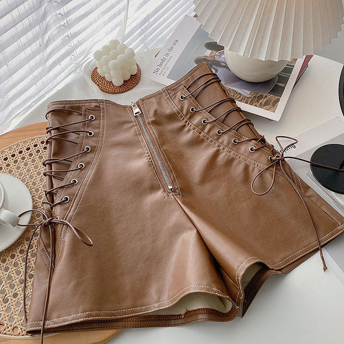 Corset-Lace Luxe Vegan Leather Shorts