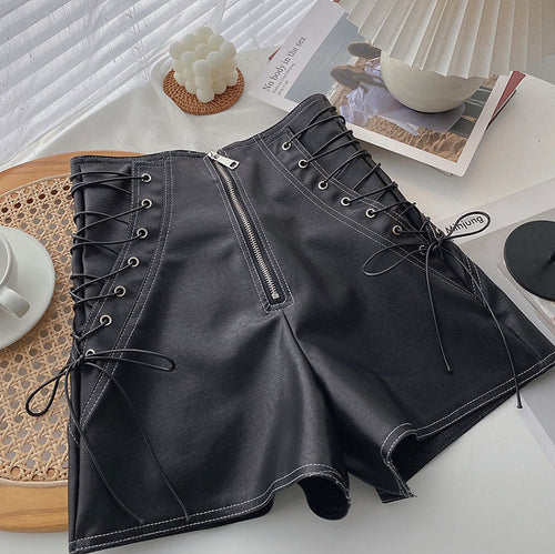 Corset-Lace Luxe Vegan Leather Shorts