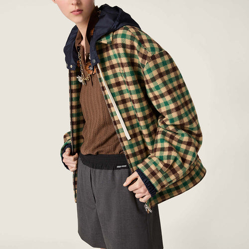 “Miu Miu Alpine Revue” Hooded Wool Check Jacket (S–L)