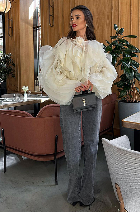 Lumière Tulle Bloom Blouse  Voluminous Ruffle Organza Top