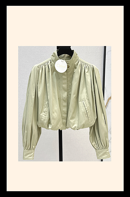 Chloé Balloon Sleeve Cropped Windbreaker – Pistachio Satin